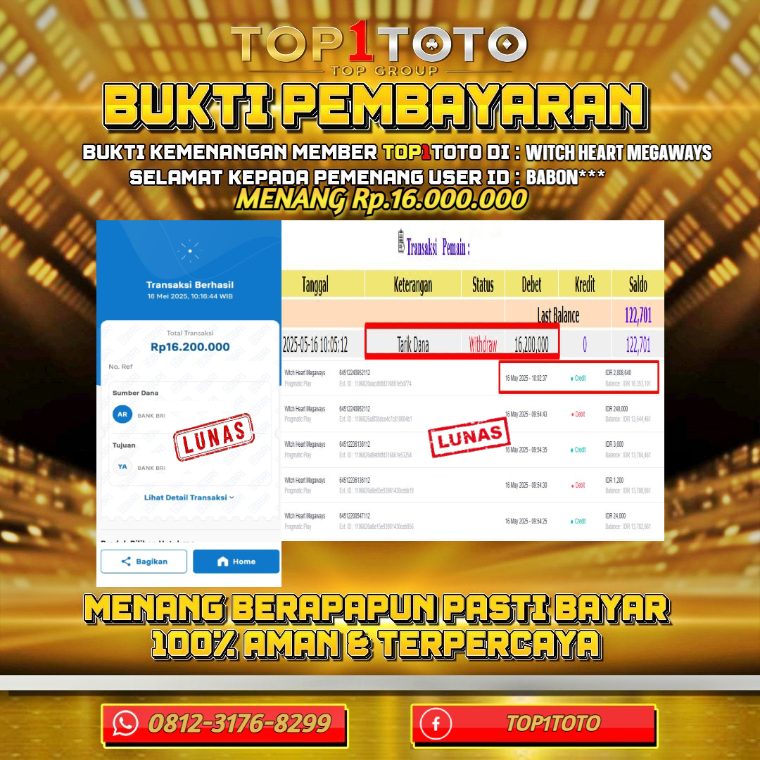 TOP1TOTO JACKPOT SLOT WITCH HEART MEGAWAYS Rp.16.000.000 - LUNAS USER ID : BABON***