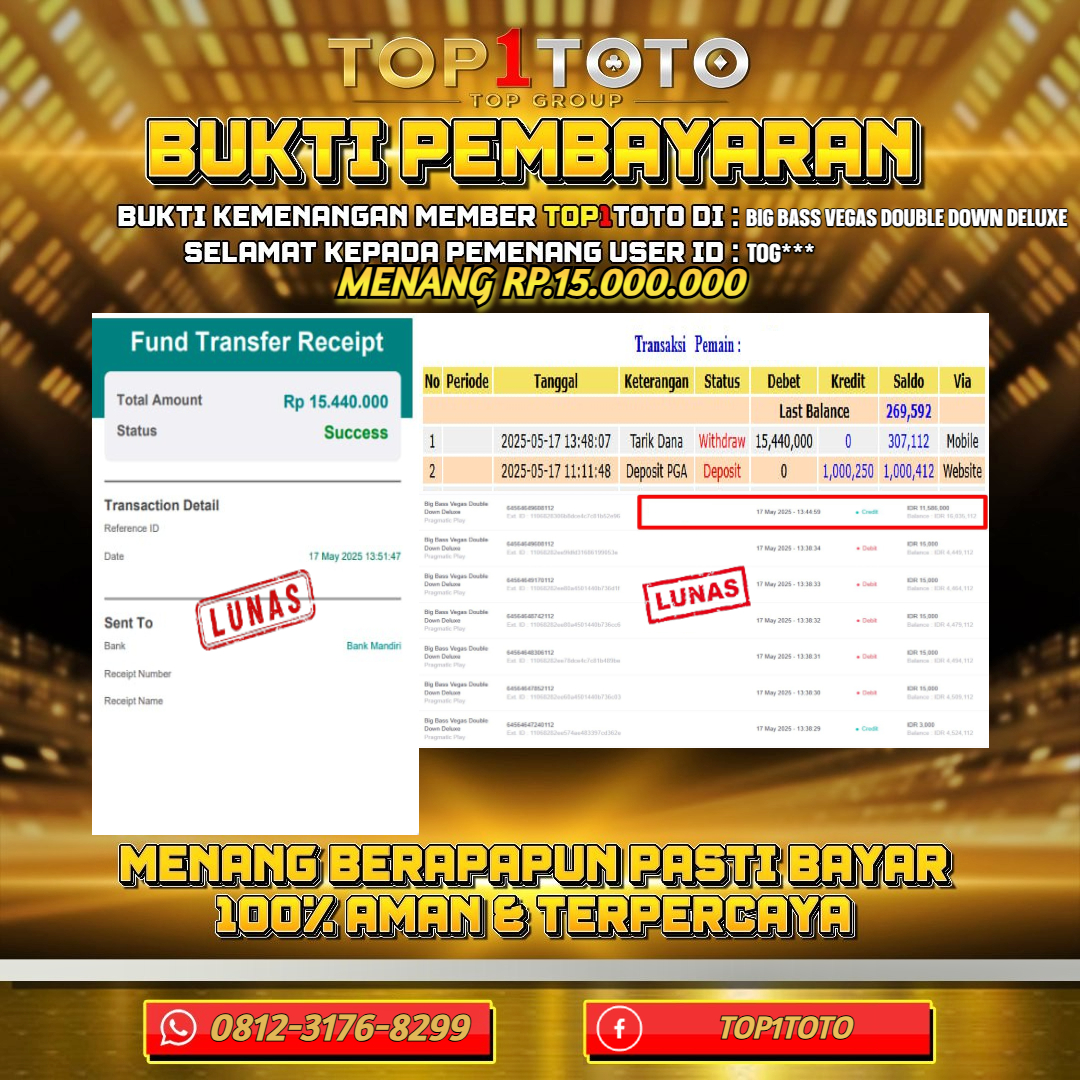 TOP1TOTO JACKPOT SLOT BIG BASS VEGAS DOUBLE DOWN DELUXE Rp15.000.000 - LUNAS USER ID : TOG***