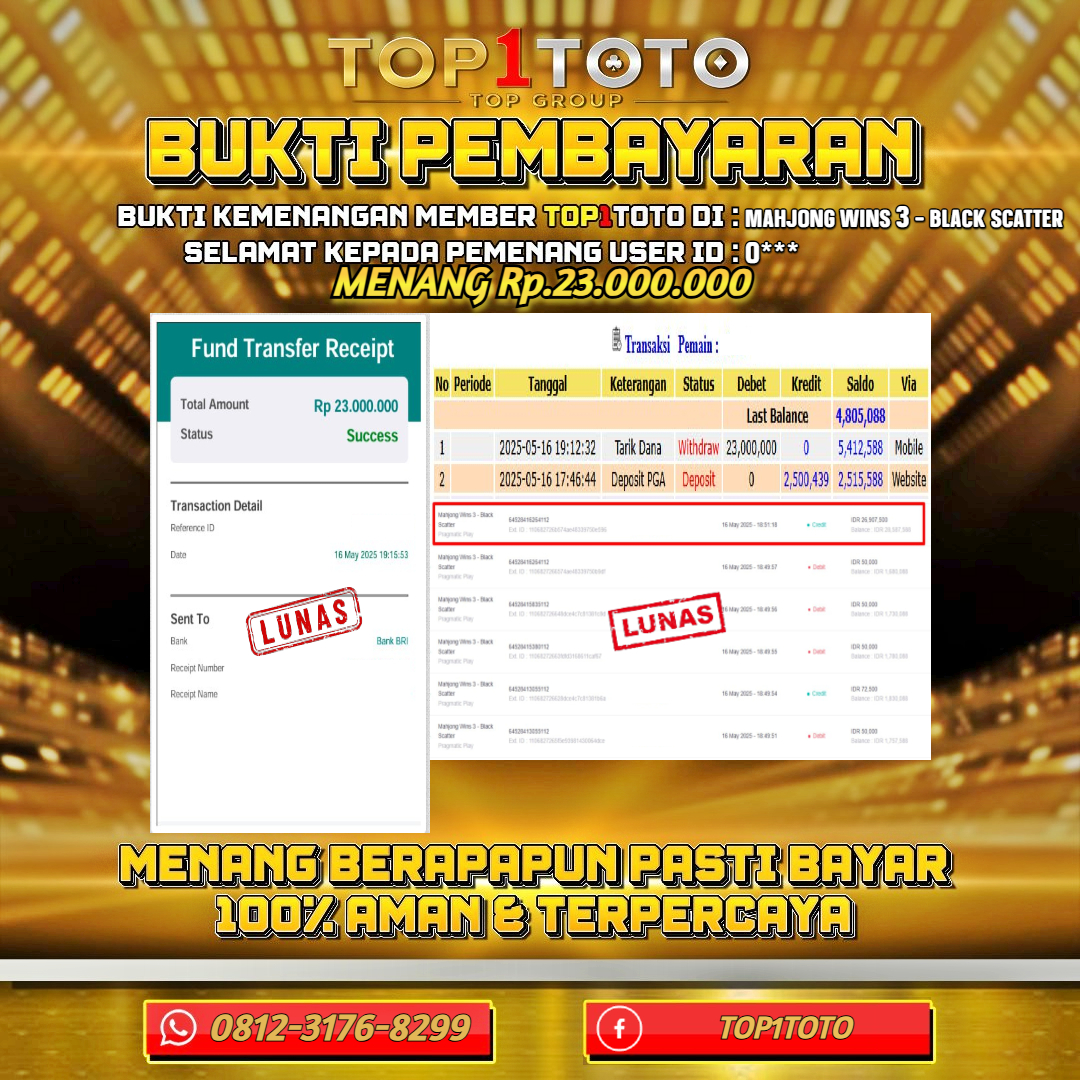 TOP1TOTO JACKPOT SLOT MAHJONG WINS 3 - BLACK SCATTER Rp.23.000.000 - LUNAS USER ID : O***